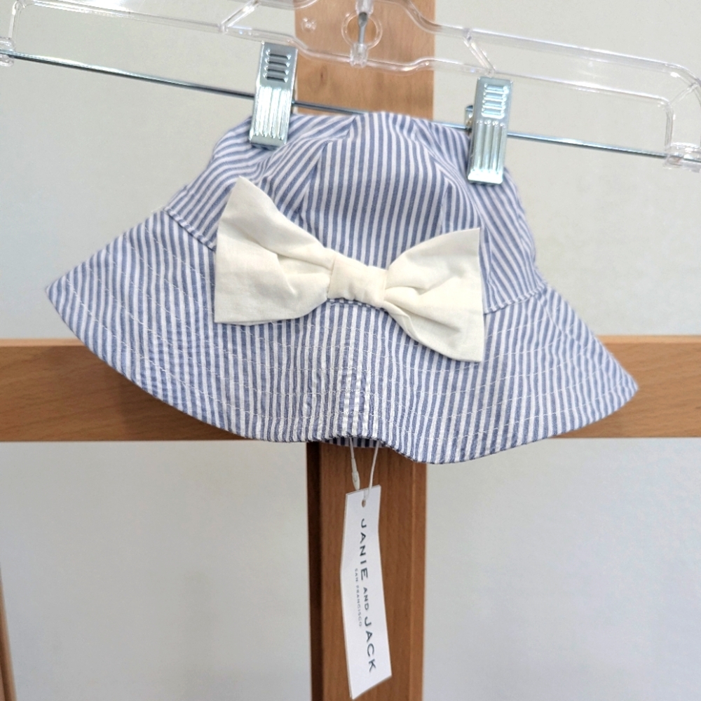 NWT Janie And Jack Seersucker Bucket Hat With Bow